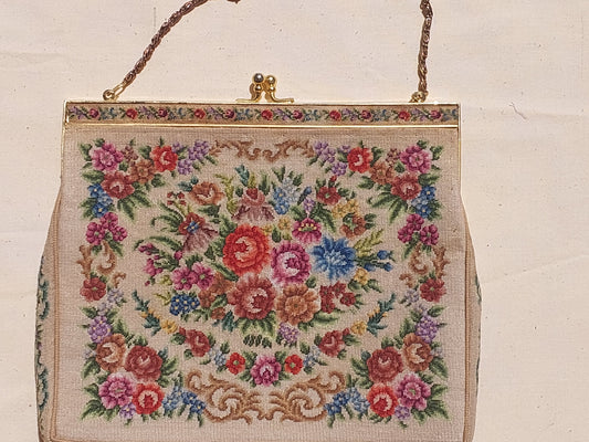 Vintage Floral Needlepoint Handbag – 1960s Style Tapestry Purse