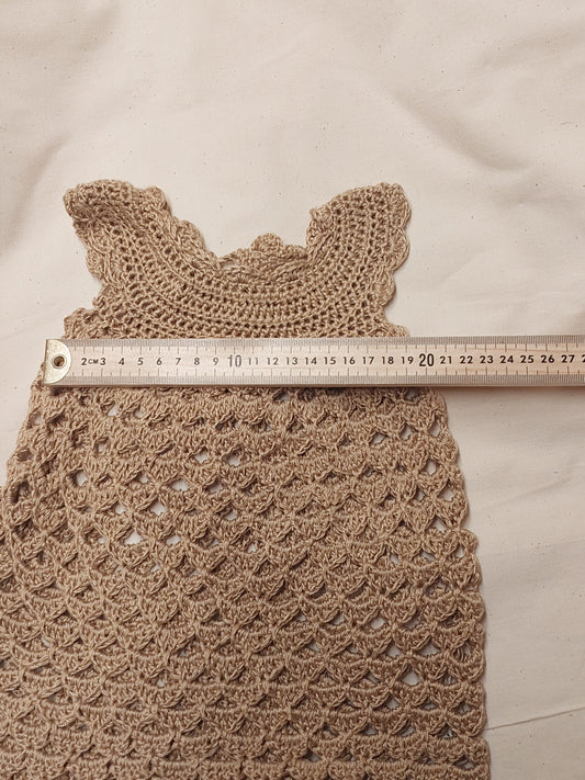 Handmade Crochet Baby Dress – Natural Linen Tone