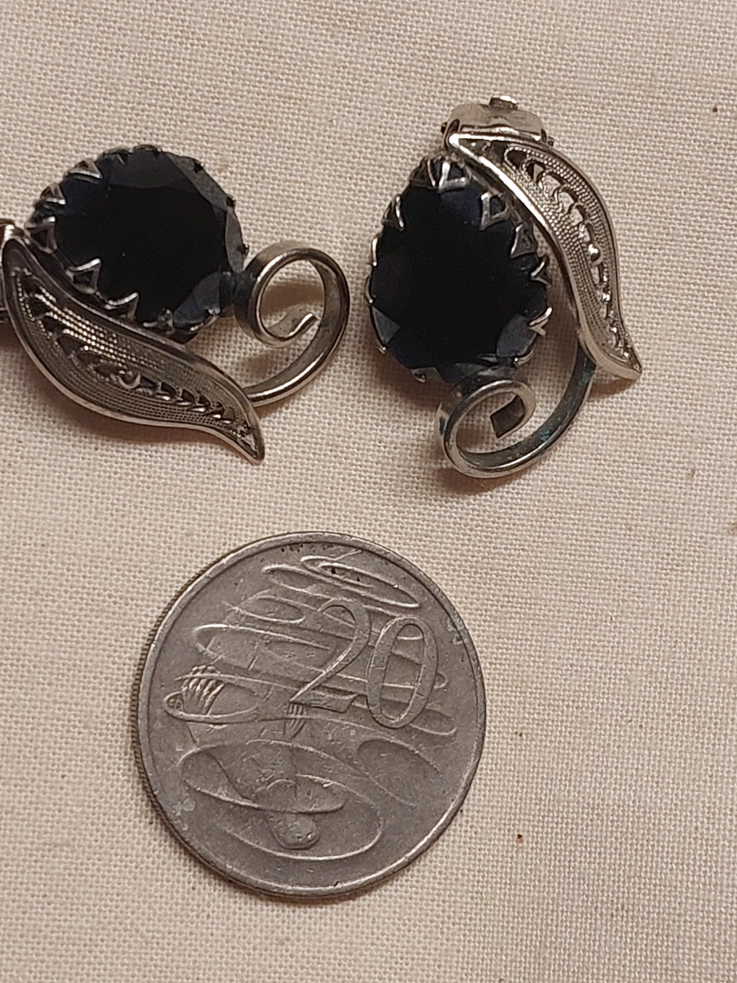 Vintage West Germany Black Glass Clip-On Earrings | 1960s–70s