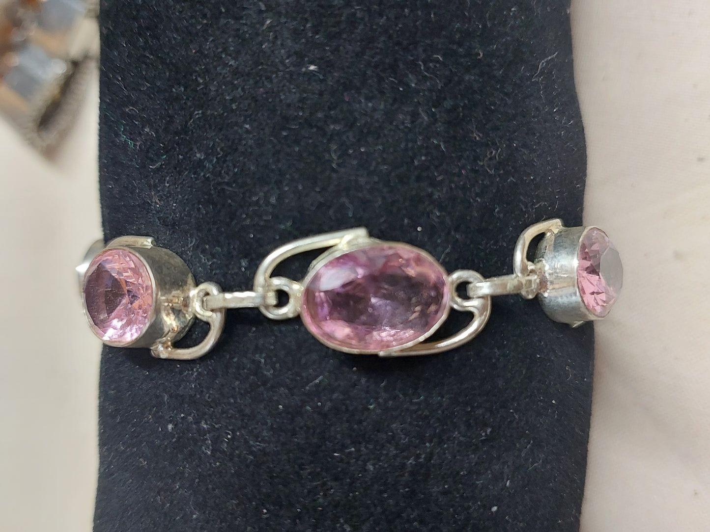 Pink Faceted Crystal Bracelet • Silver-Tone Link Design • Adjustable Toggle Clasp