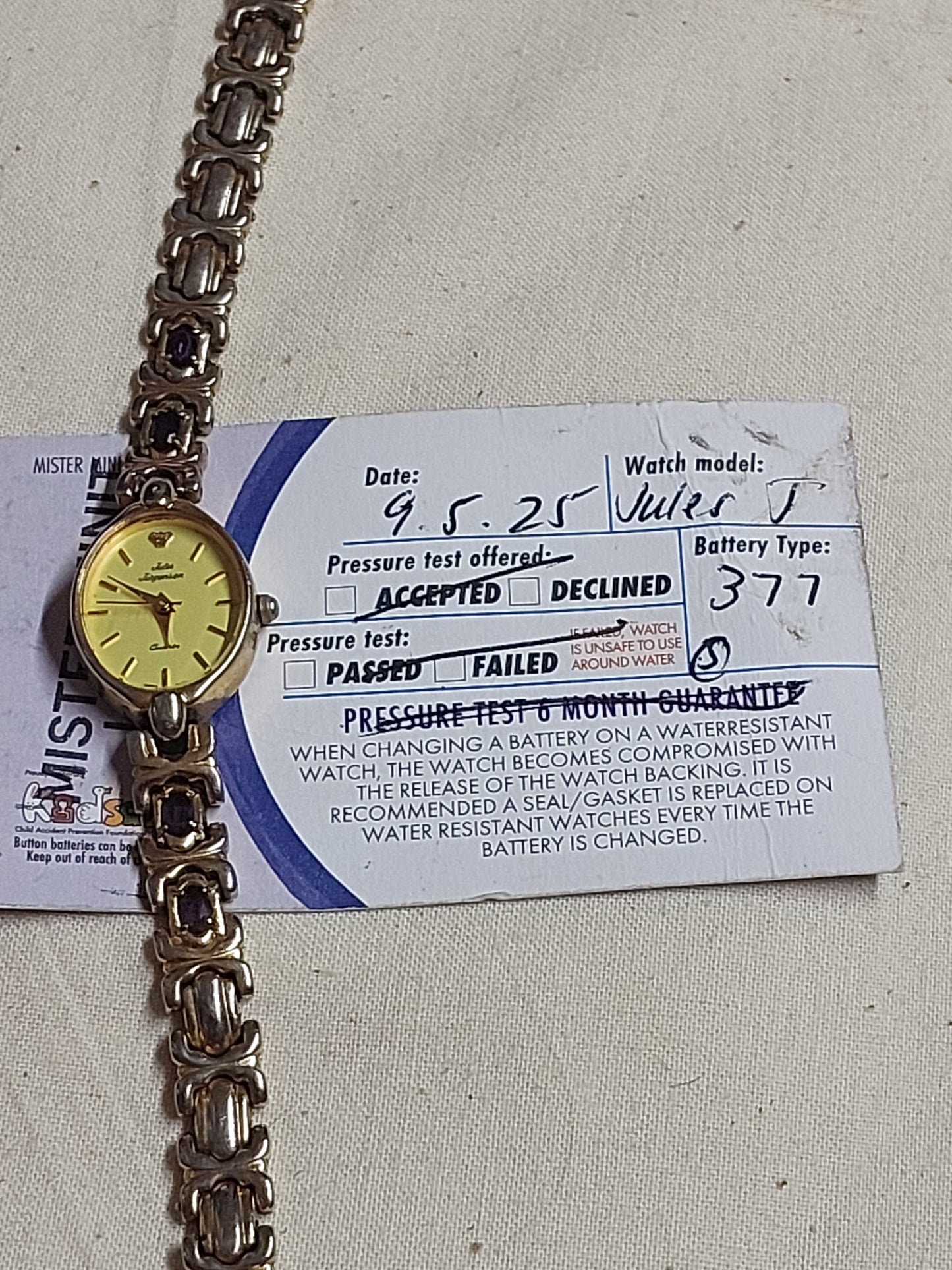 Jules Jurgenson Watch with Amethyst Stones | New Battery | Working