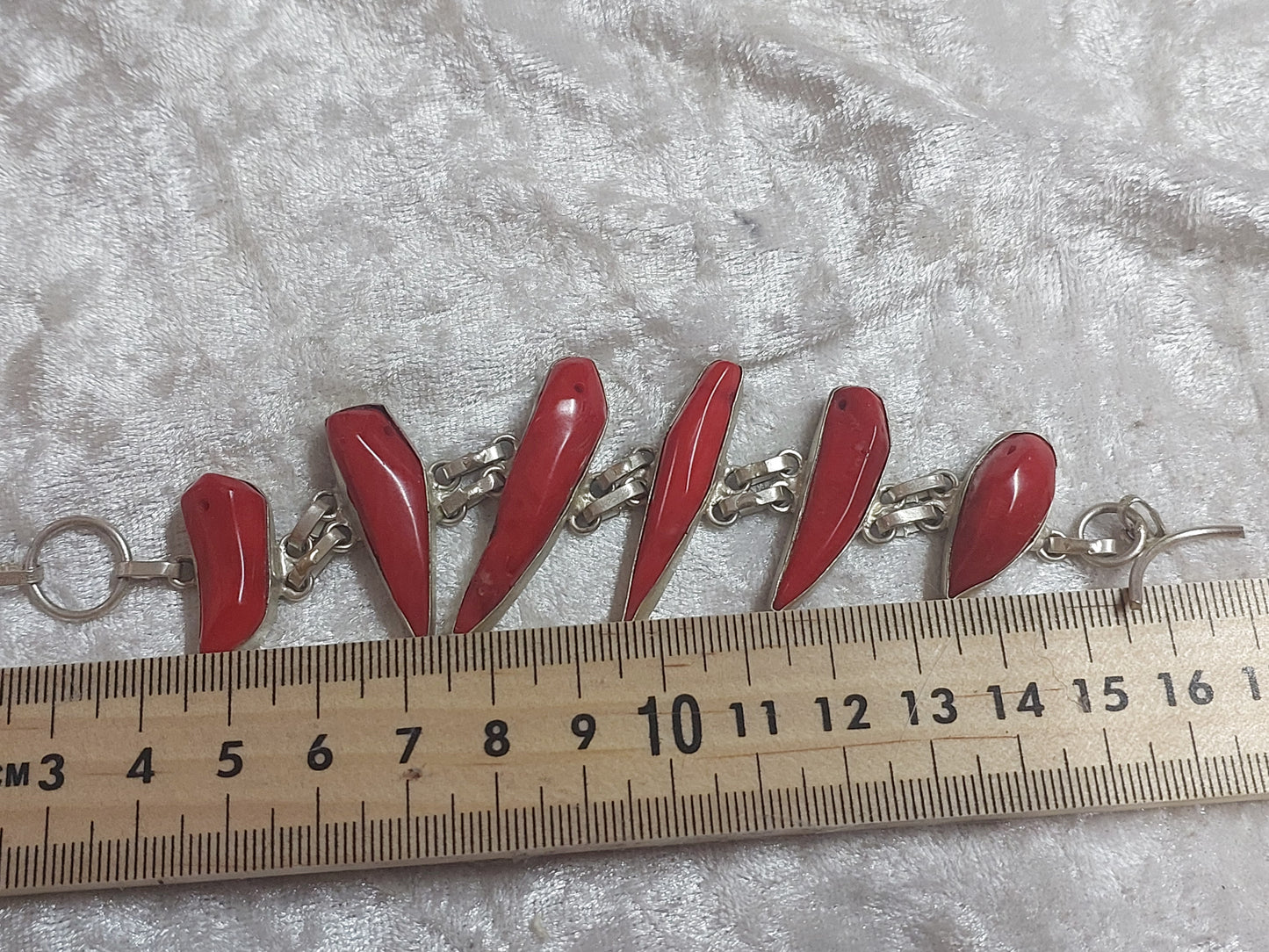 Vintage 925 Sterling Silver Red Inlay Panel Bracelet | Boho Statement