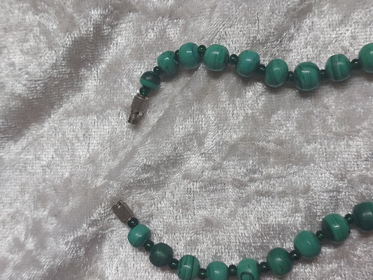 Vintage Genuine Malachite Graduated Bead Necklace | 1960s–70s Boho Statement