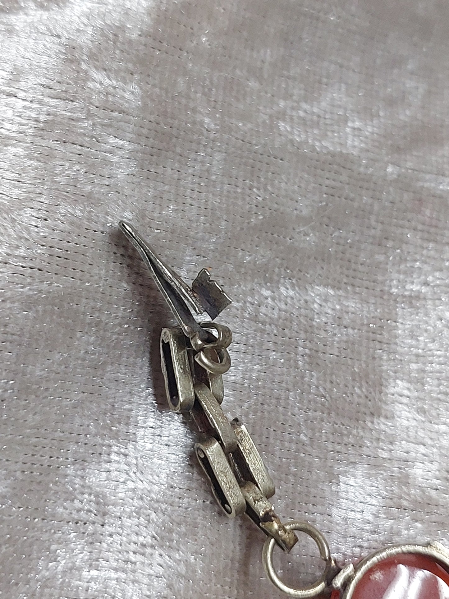 Vintage Multi-Stone Silver Bracelet – Carnelian, Moss Agate & Chalcedony – 1940s–50s European Artisan