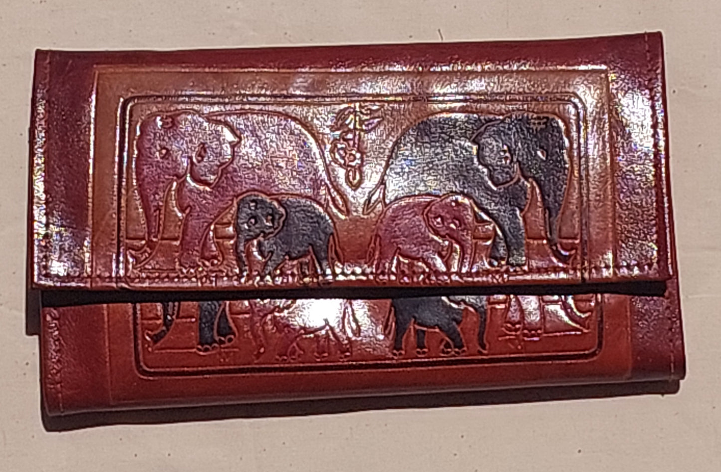 Vintage Leather Elephant Wallet – Hand Tooled 80s/90s Embossed Artisan Purse