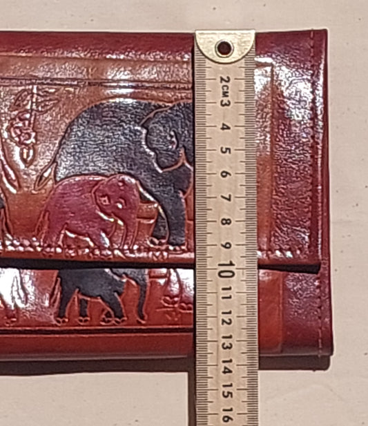 Vintage Leather Elephant Wallet – Hand Tooled 80s/90s Embossed Artisan Purse