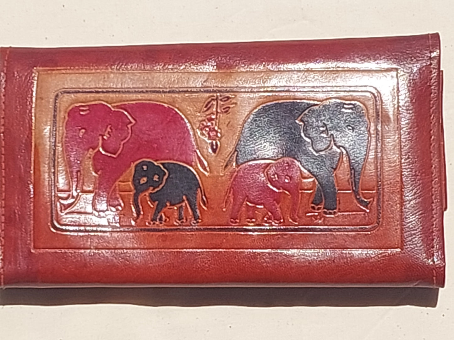 Vintage Leather Elephant Wallet – Hand Tooled 80s/90s Embossed Artisan Purse