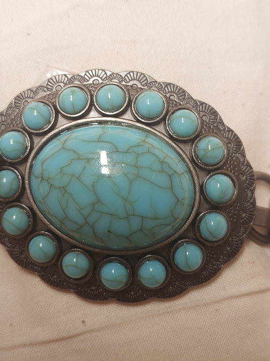 Vintage Style  Faux Turquoise Concho Link Belt – Silver Tone Statement Belt (Size M)