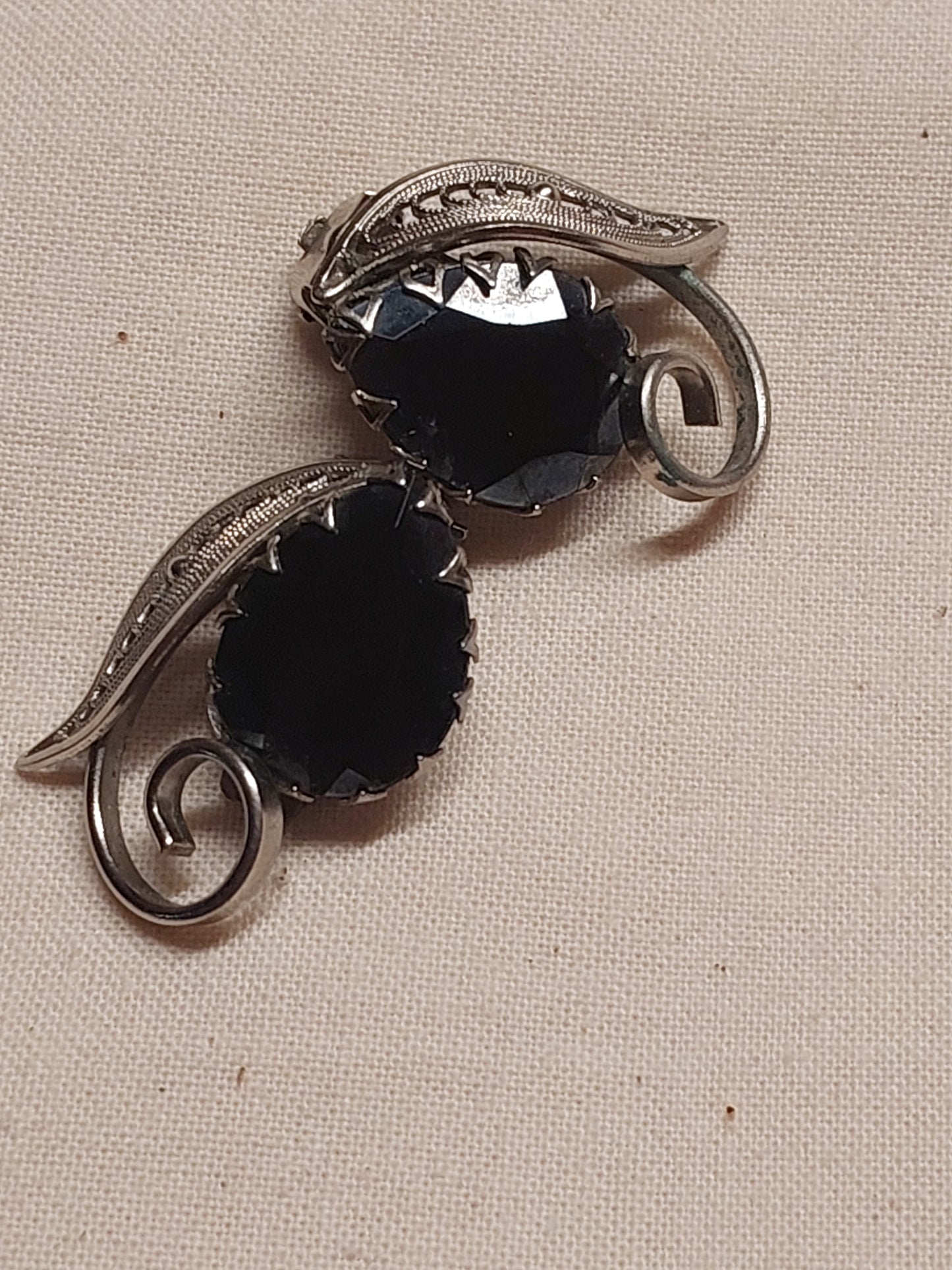 Vintage West Germany Black Glass Clip-On Earrings | 1960s–70s