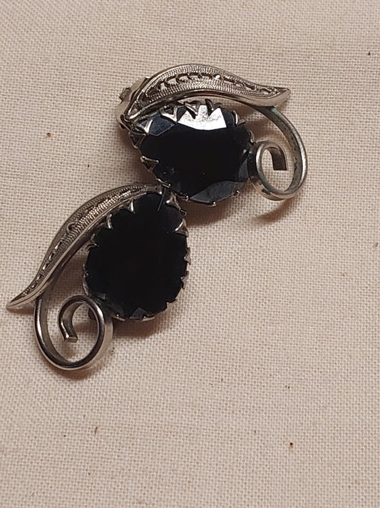 Vintage West Germany Black Glass Clip-On Earrings | 1960s–70s