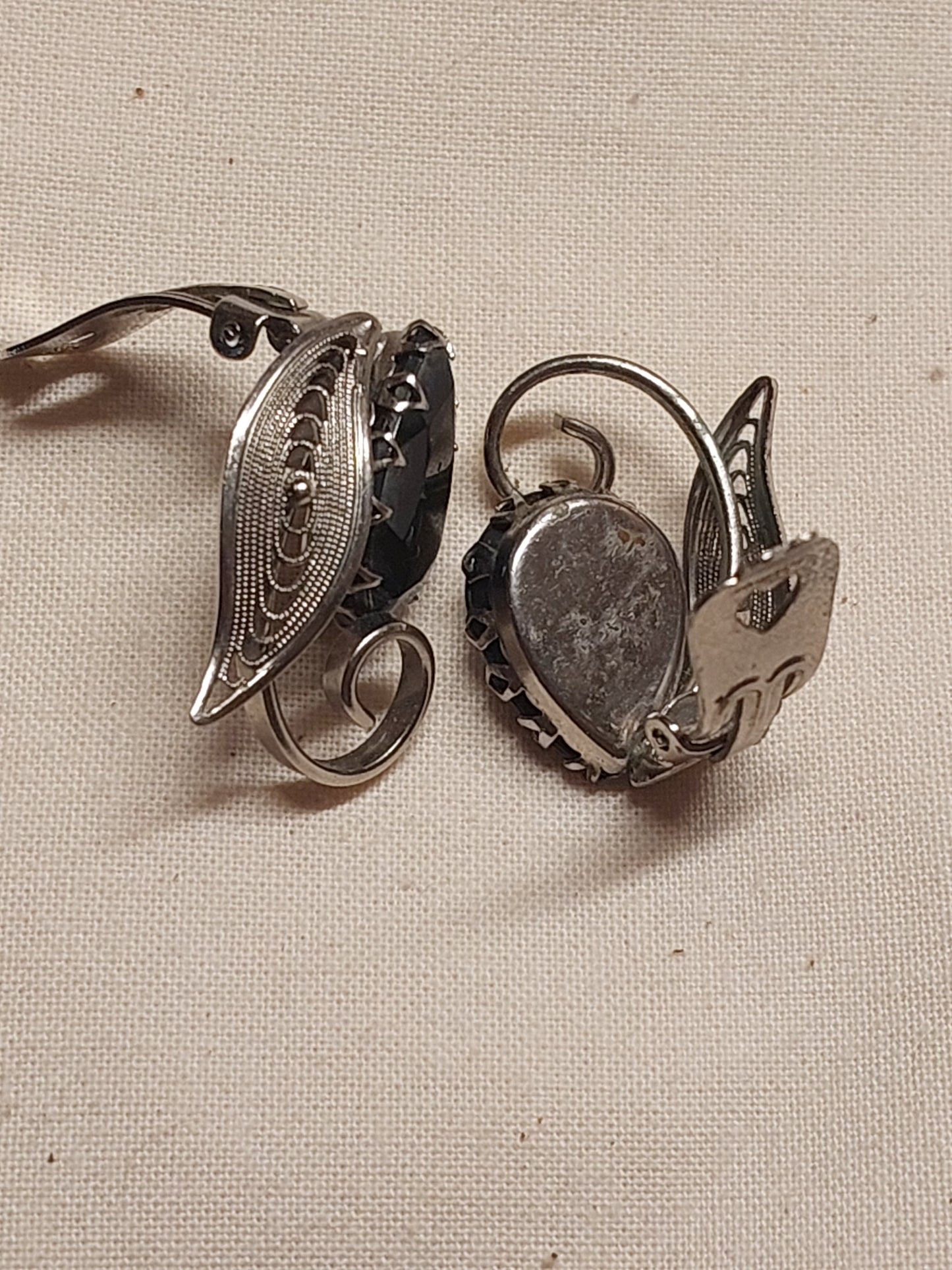 Vintage West Germany Black Glass Clip-On Earrings | 1960s–70s