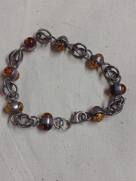 Vintage Baltic Amber & Sterling Silver Bracelet | Mid-Century European Jewellery