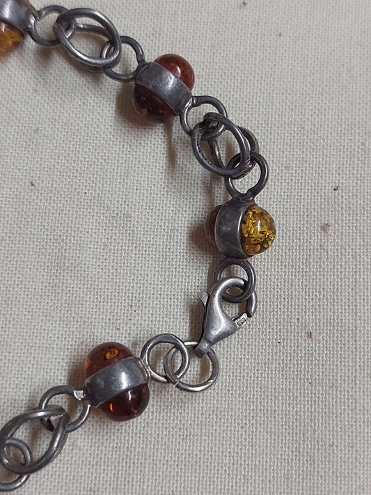 Vintage Baltic Amber & Sterling Silver Bracelet | Mid-Century European Jewellery