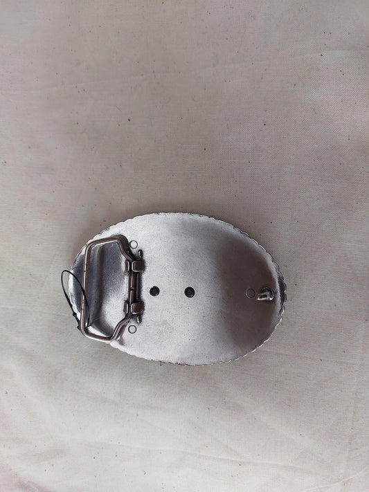 PBR Professional Bull Riders Oval Western Belt Buckle | Floral Engraved Silver Tone