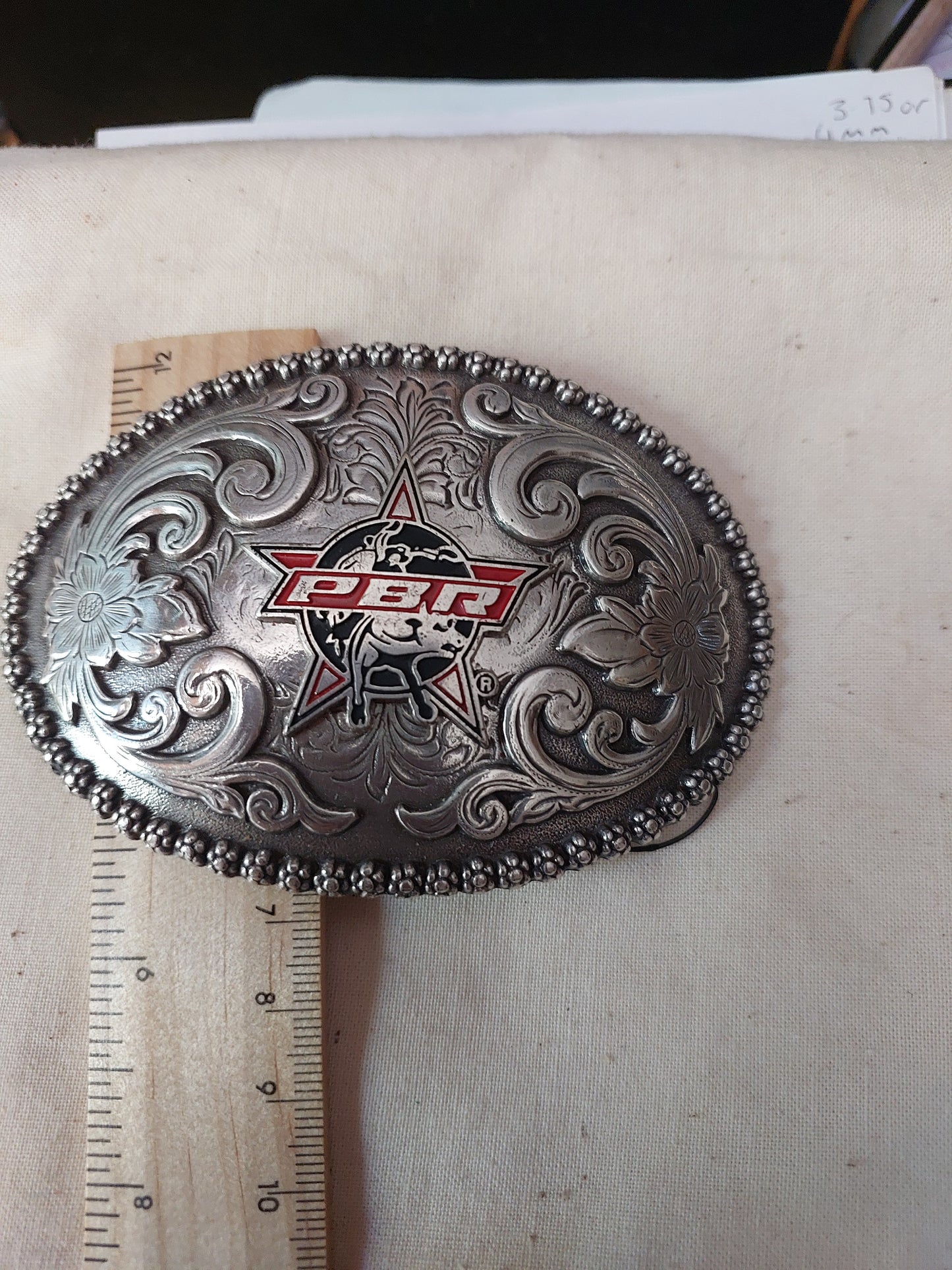 PBR Professional Bull Riders Oval Western Belt Buckle | Floral Engraved Silver Tone