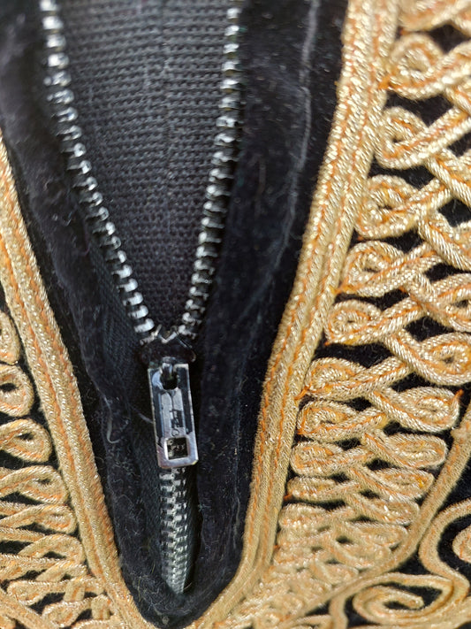 Vintage Black Velvet Embroidered Tunic Top – Gold Detail | Size 8–10