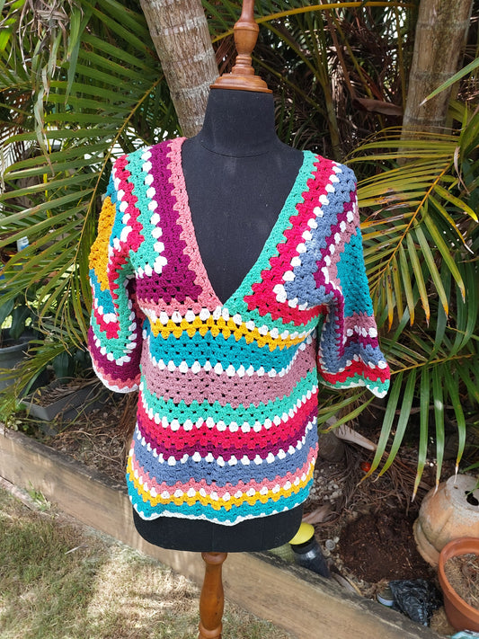 Handmade Crochet Festival Top – Rainbow Granny Square