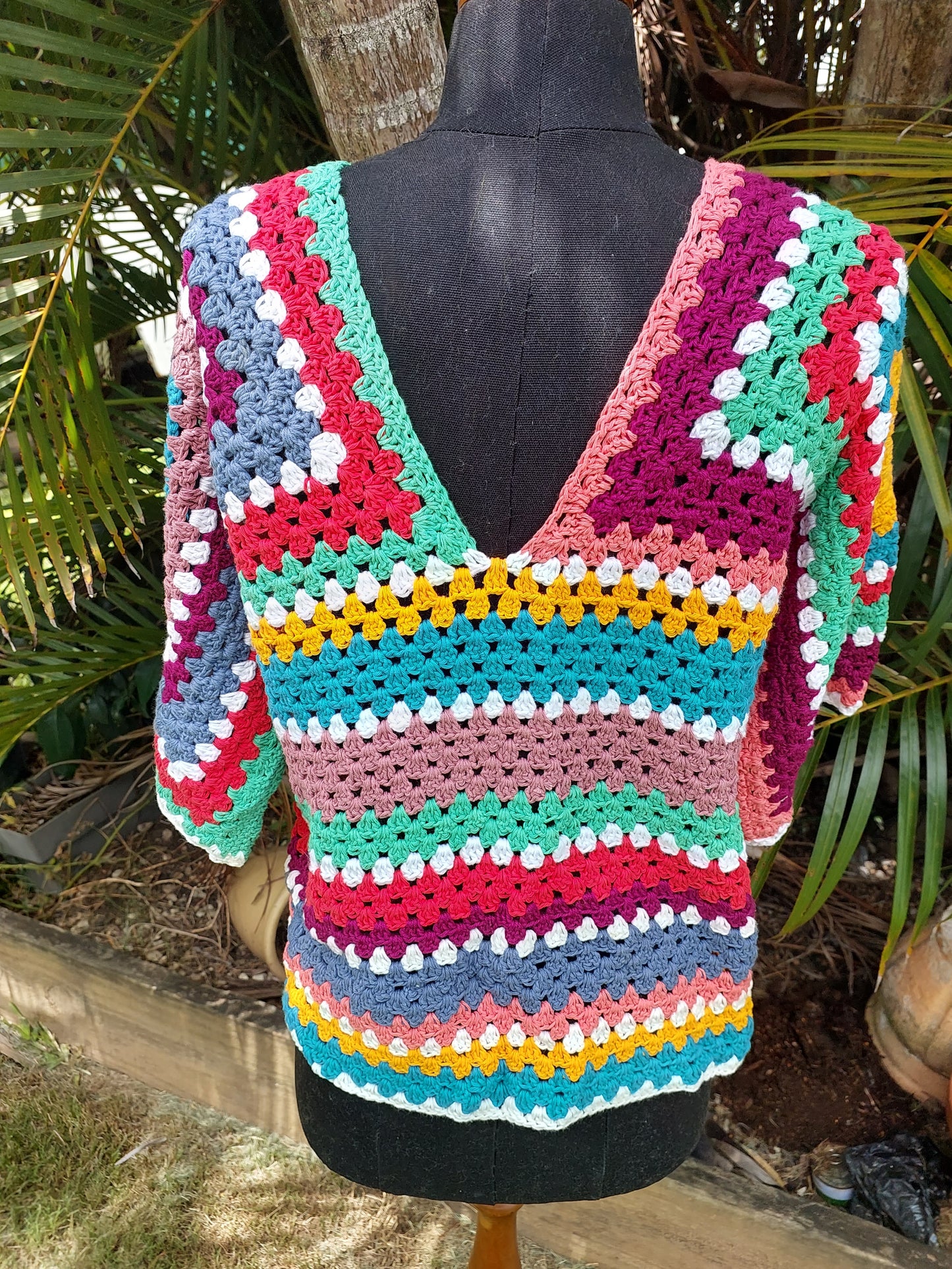 Handmade Crochet Festival Top – Rainbow Granny Square