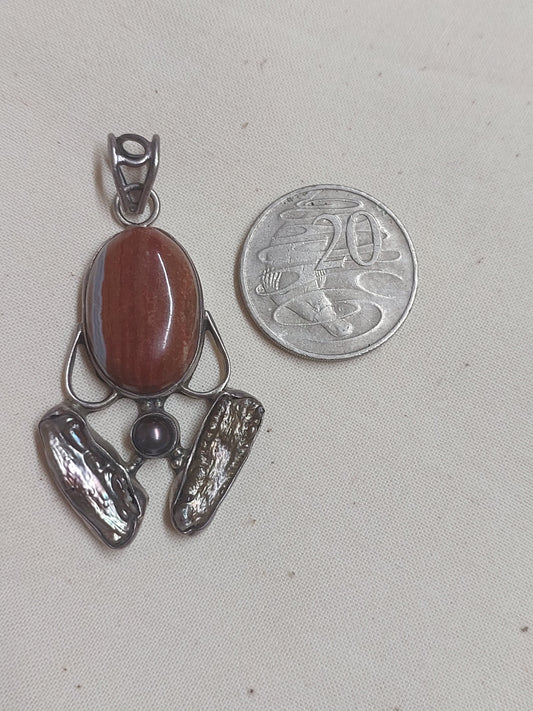 Artisan Mixed-Metal Pendant – Agate, Pearl & Abalone Boho Statement Piece