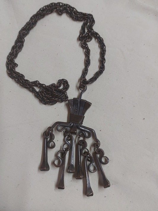 Hand-Forged Artisan Necklace – Sculptural Nail Tassel Statement Piece