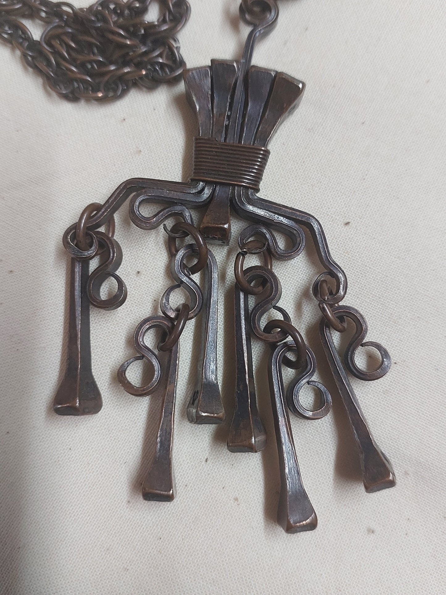 Hand-Forged Artisan Necklace – Sculptural Nail Tassel Statement Piece