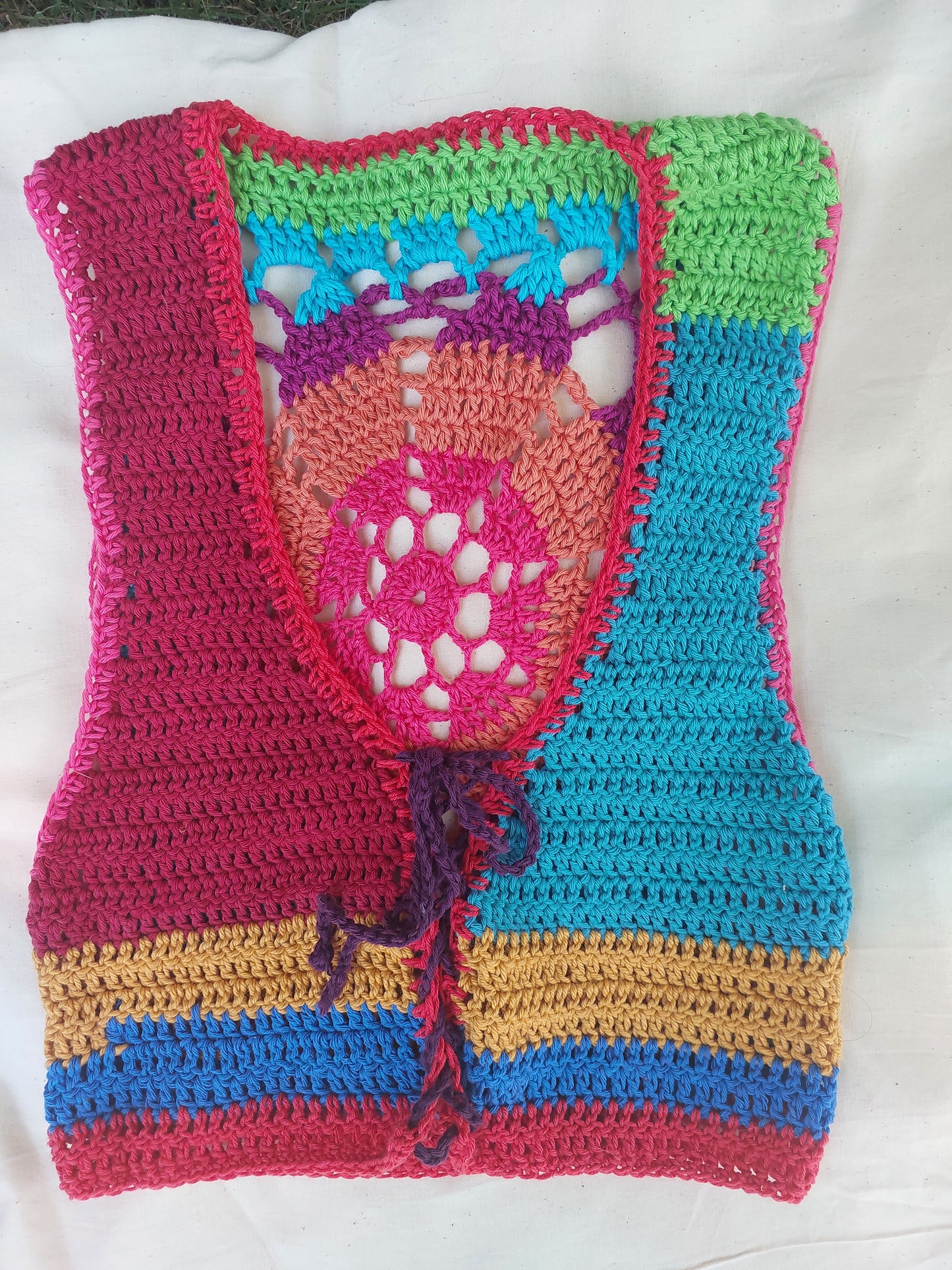 Handmade All Cotton Crocheted Festival Vest | Boho Hippie Style
