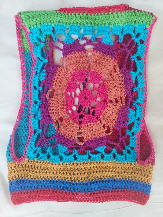 Handmade All Cotton Crocheted Festival Vest | Boho Hippie Style