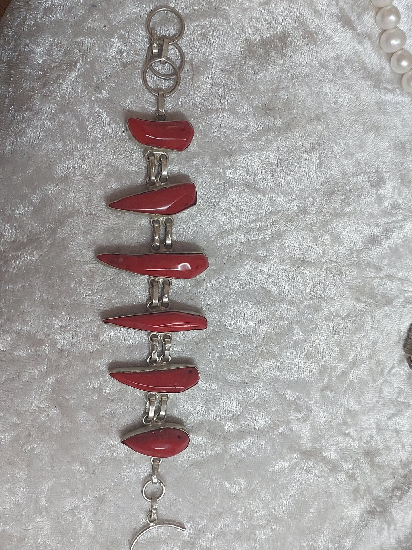 Vintage 925 Sterling Silver Red Inlay Panel Bracelet | Boho Statement