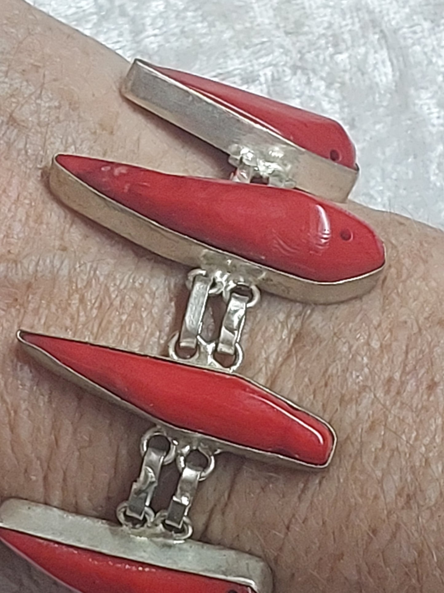 Vintage 925 Sterling Silver Red Inlay Panel Bracelet | Boho Statement