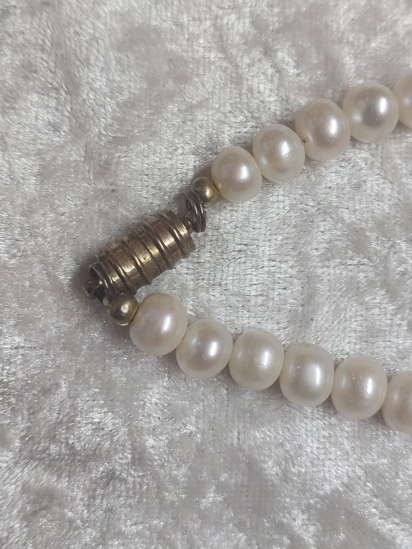 Vintage Freshwater Pearl Necklace with Carved Red Floral Centre | Magnetic Clasp