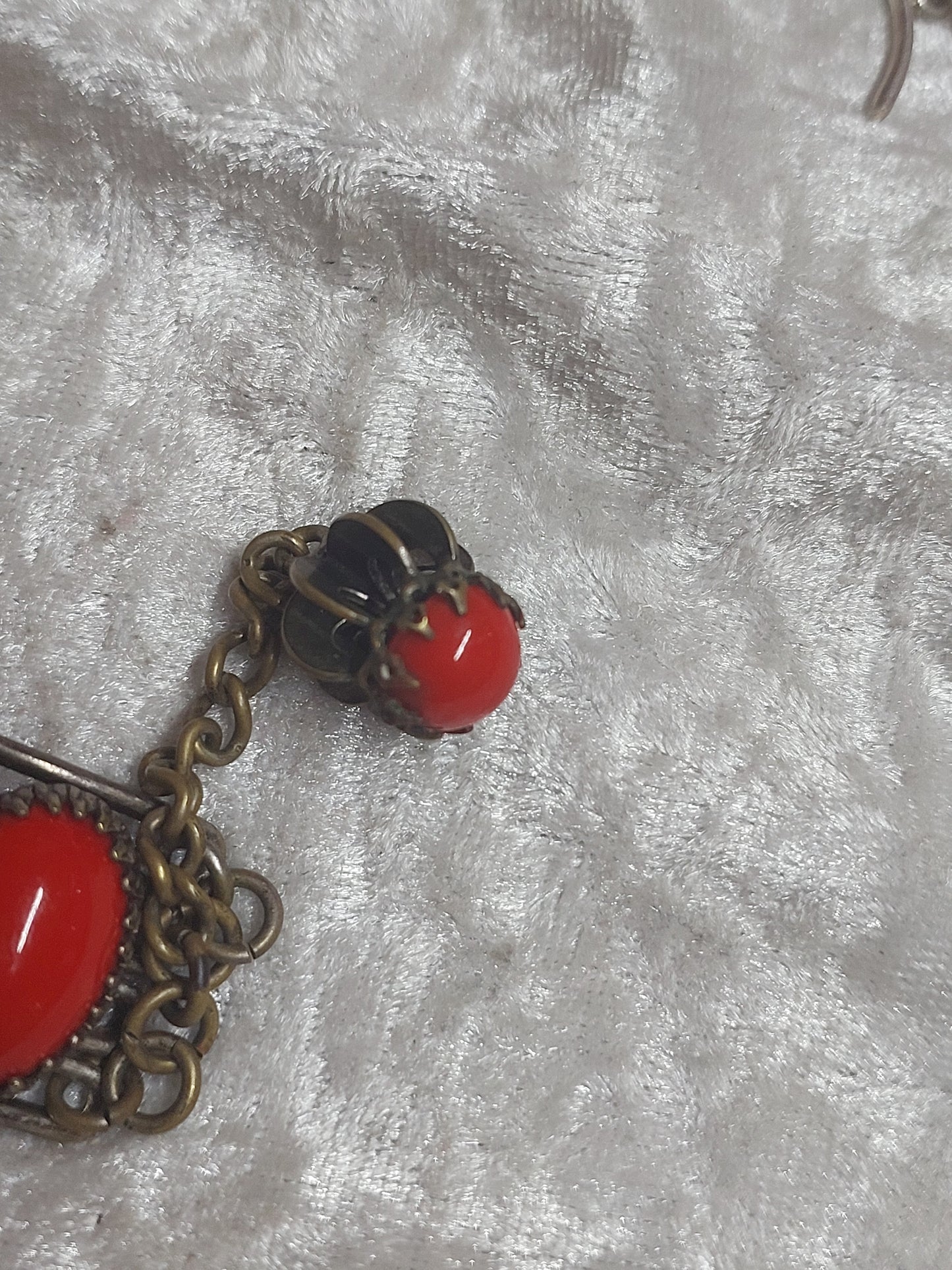 Vintage Red Cabochon Panel Bracelet | Boho Statement | Unmarked Metal