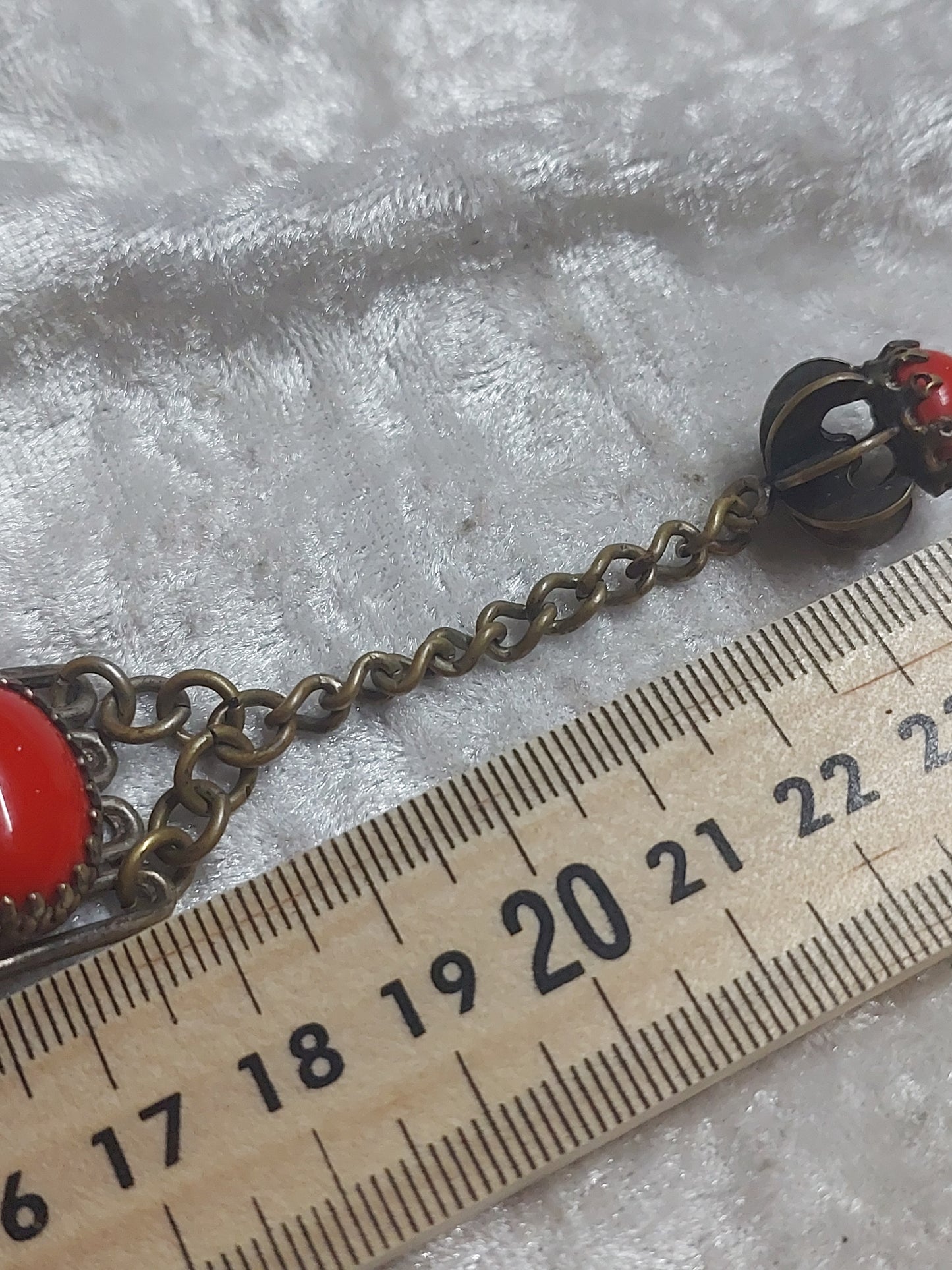 Vintage Red Cabochon Panel Bracelet | Boho Statement | Unmarked Metal