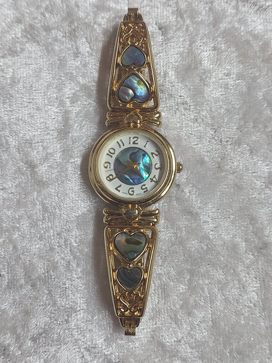 Vintage Avon Abalone Shell Bracelet Watch – Gold Tone | Working