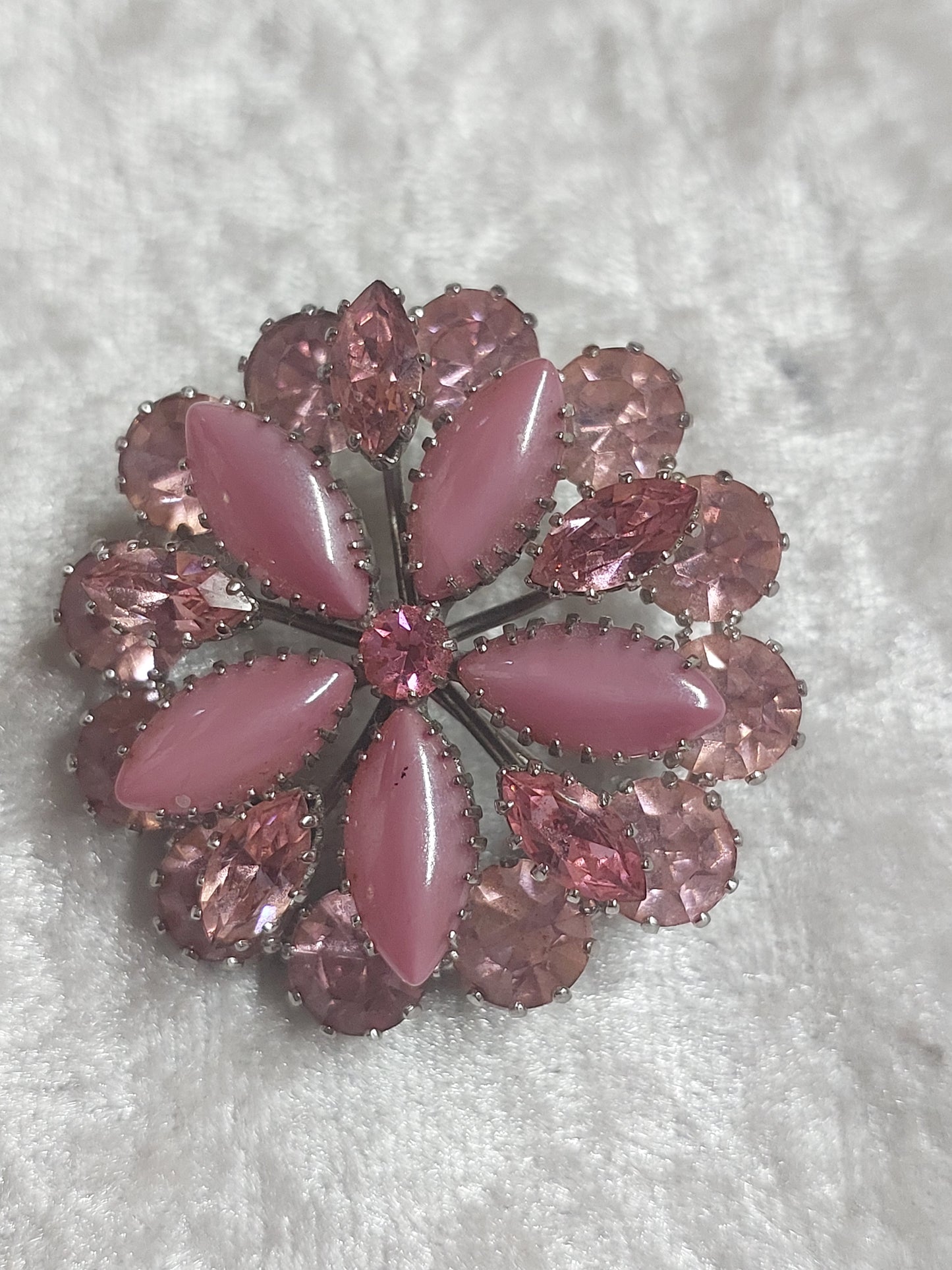 Vintage Pink Rhinestone Floral Brooch