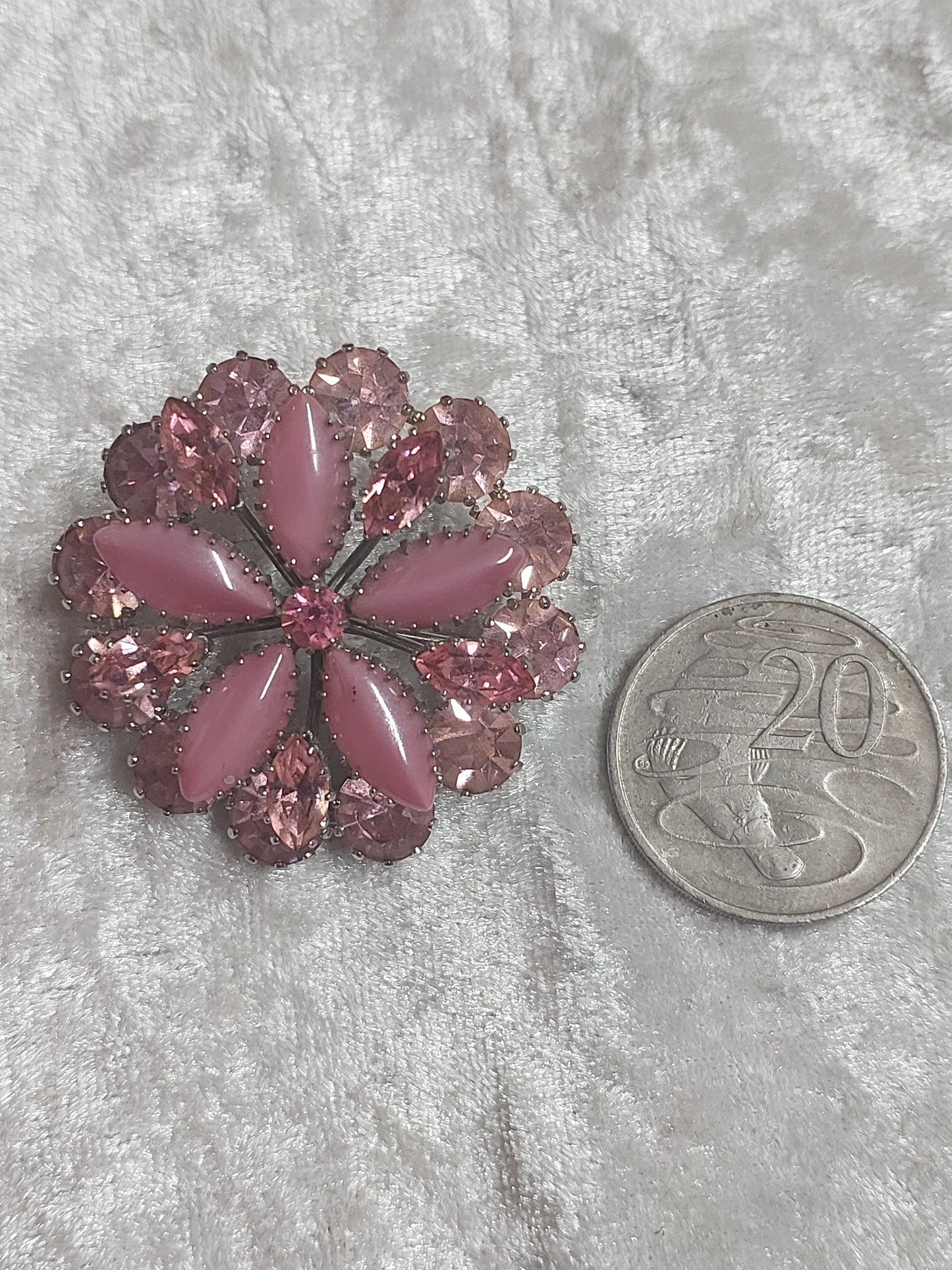 Vintage Pink Rhinestone Floral Brooch