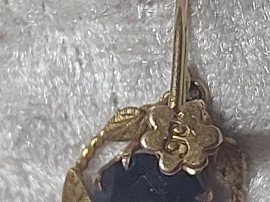 Vintage 9ct Gold Blue Glass Drop Earrings – Floral Screw-Back Design