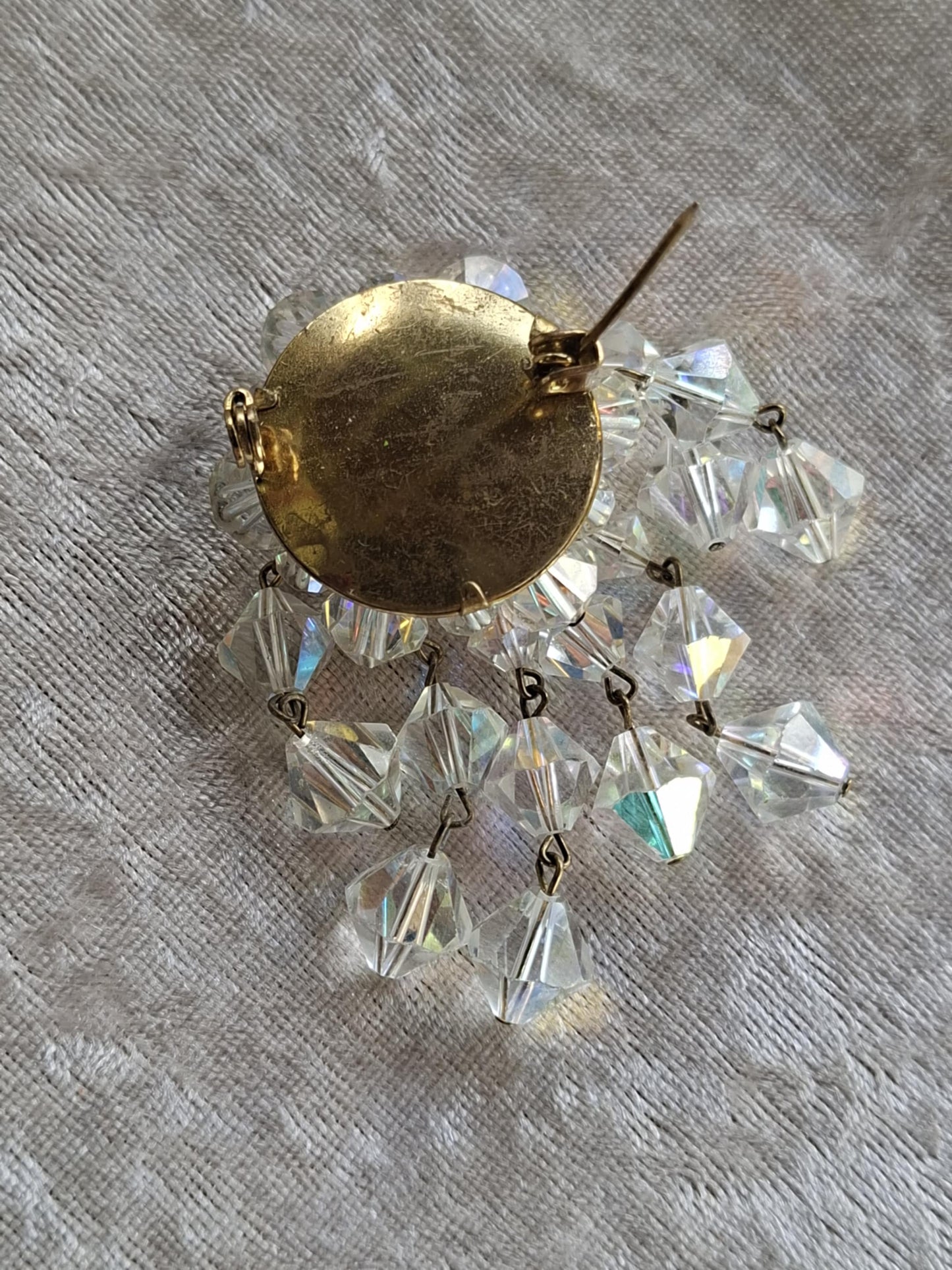 Vintage Aurora Borealis Crystal Waterfall Brooch – 1950s/60s Sparkling Dangle Cluster Pin