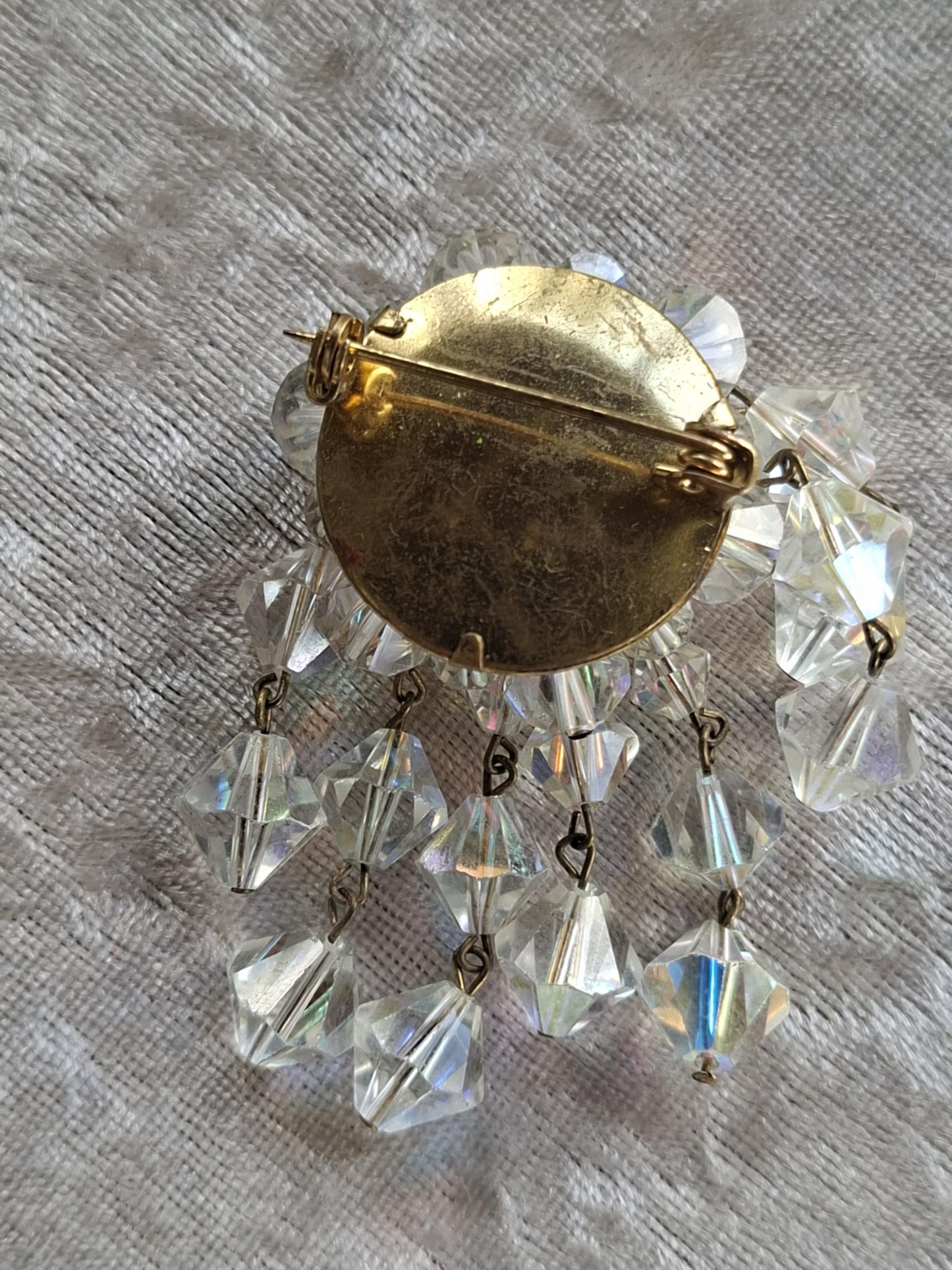 Vintage Aurora Borealis Crystal Waterfall Brooch – 1950s/60s Sparkling Dangle Cluster Pin