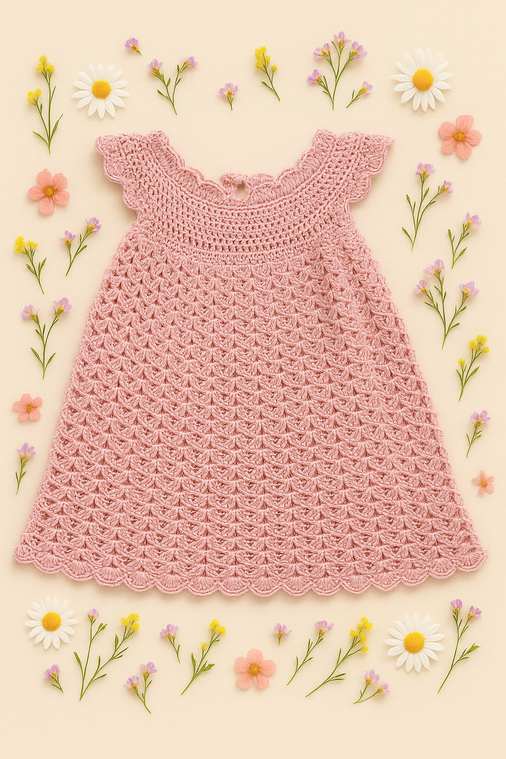 Little Wildflower Crochet Dress — Soft Blush Pink