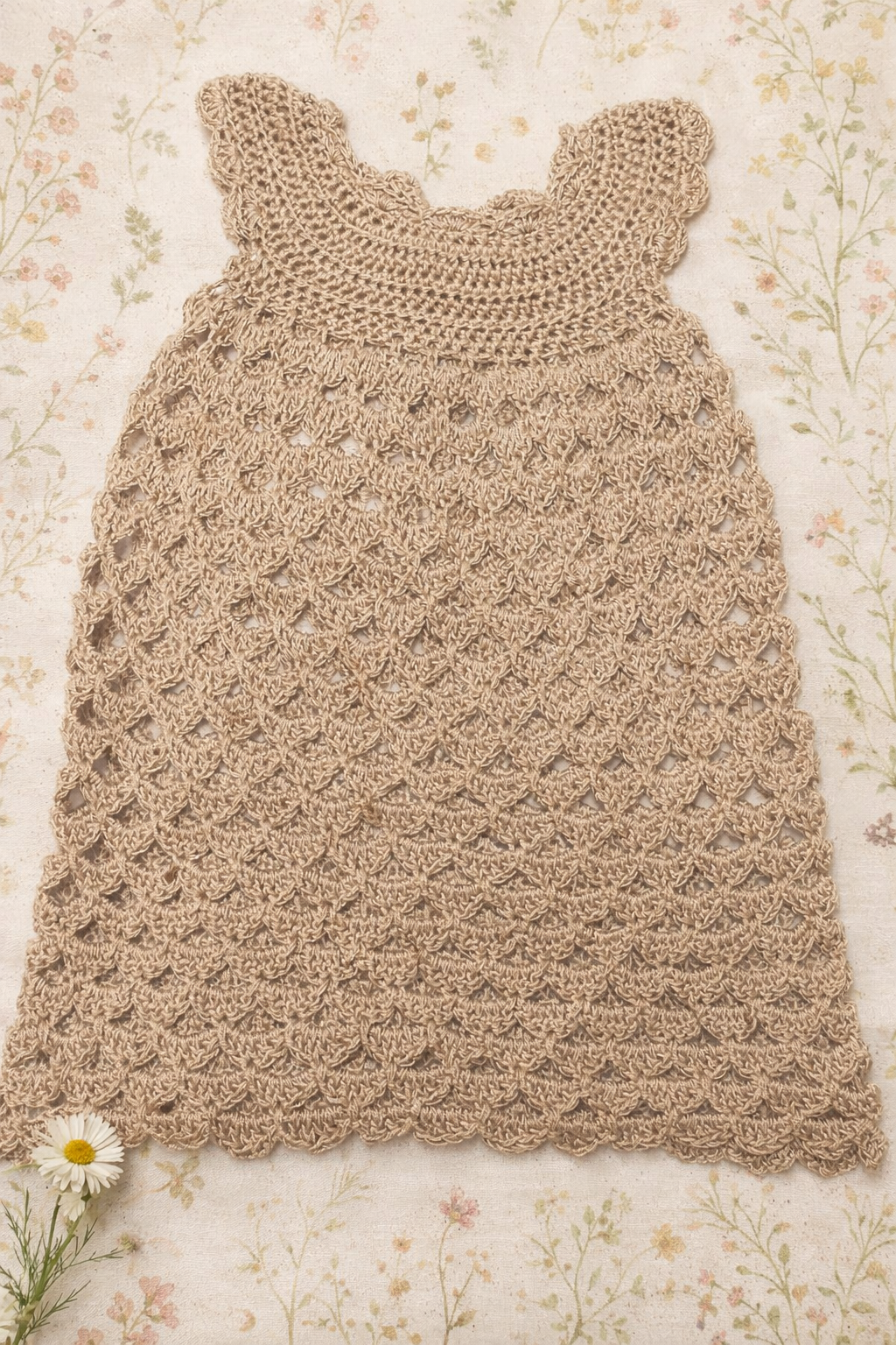 Handmade Crochet Baby Dress – Natural Linen Tone