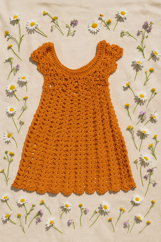 Orange Little Wildflower Crochet  Dress